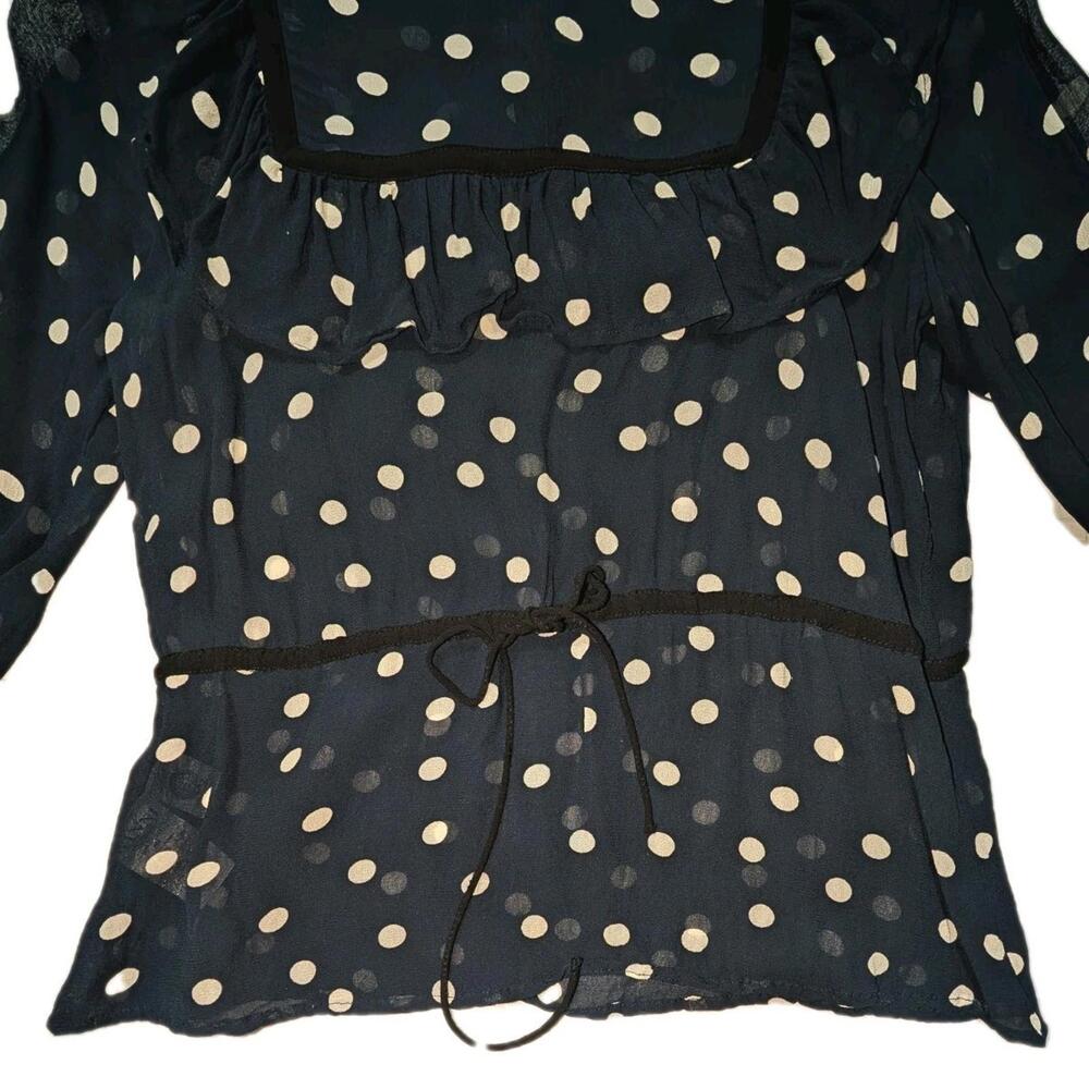 GANNI Georgette Polka Dot Sheer Ruffle Blouse Size: 36/Small Parisian Coquette - Picture 11 of 14